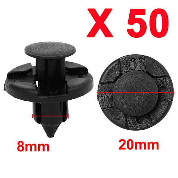 50 stk/sæt 8mm hul plastnitter Fastener Push Clips