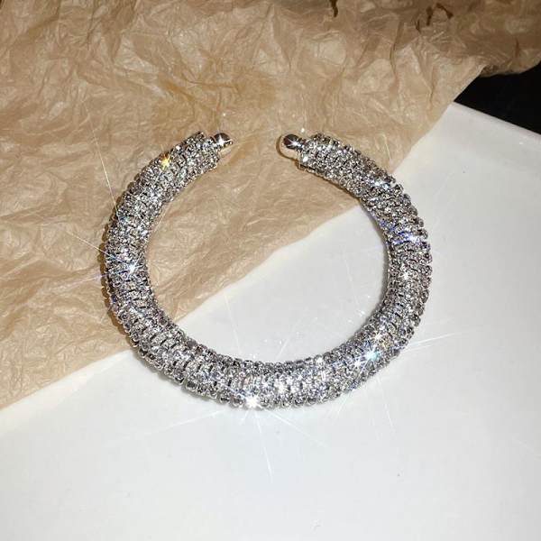 Rhinestone Åben Armring Til Kvinder Mousserende Krystalsten Armring A4