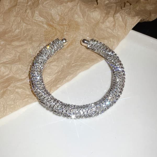 Rhinestone Åpen Mansjett for Kvinner Glitrende Krystallstein Mansjett A6