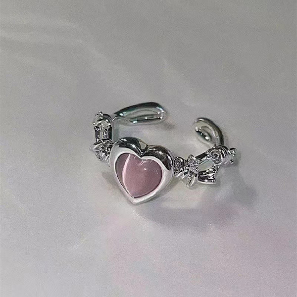 Modehjertering Cat Eye Peach Heart Justerbare Dameringe J
