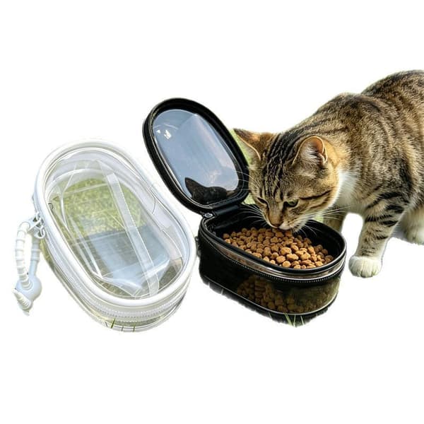 Bärbar kattmatspåse med transparent kropp, kompakt storlek A6