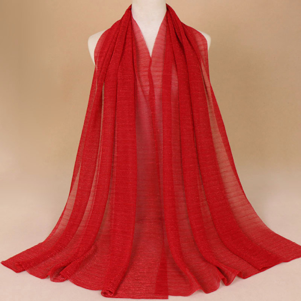 Glitter Skjerf Kvinner Muslim Shimmer Hijab Crinkle Shiny Shawl Is Red