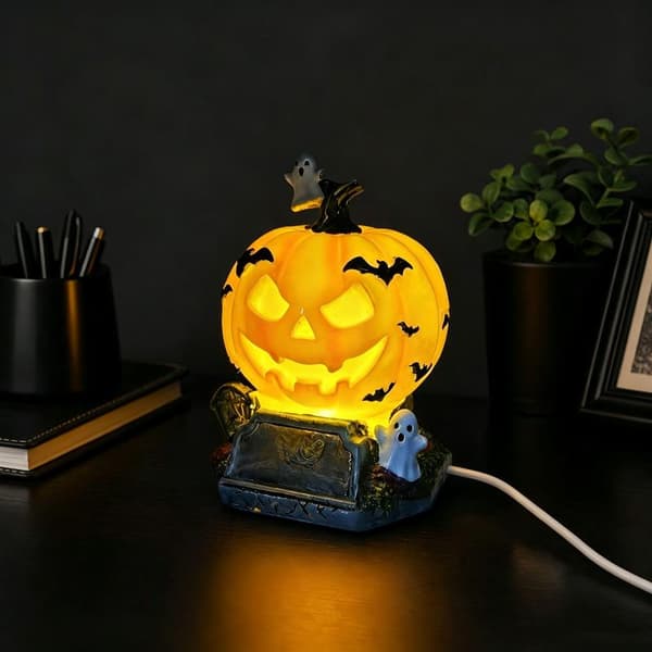 Halloween Græskar Kranie Bordlampe Natlys Spooky Atmosfære A