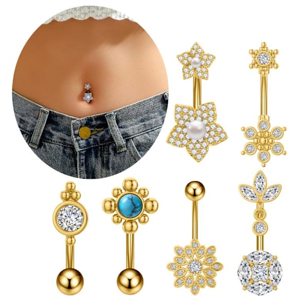 Mode Navlering Ornament Zircon Blomst Navlepiercing Krop A2