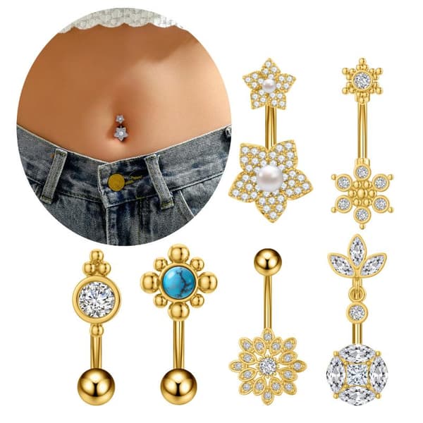 Mode Navlering Ornament Zircon Blomst Navlepiercing Krop A8