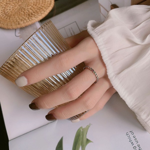 s925 sterling sølv ring regnbue zirkon åpning design dame