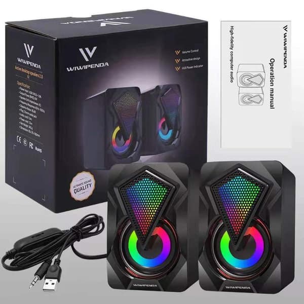 Mini skrivebordshøjttaler med farve RGB-lys computerhøjttaler USB E