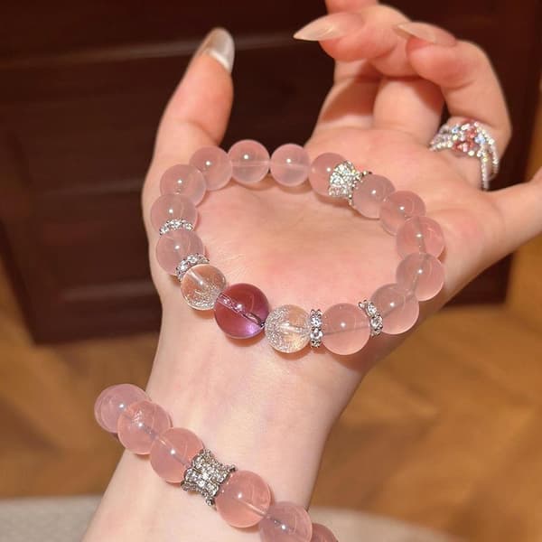 Imitasjon Icy Rosa Stein Krystall Elastisk Streng Armbånd Perle Pink