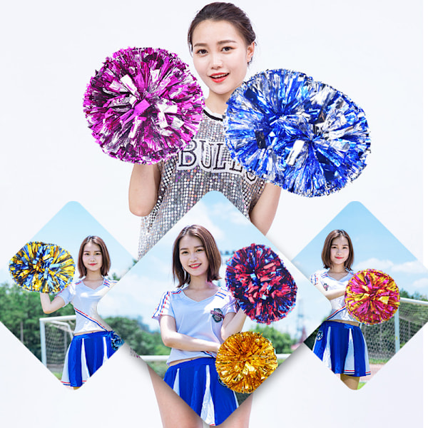 1 stk. Plast Dobbelthulls Håndtak Cheerleader Pom Poms Metallisk St A11
