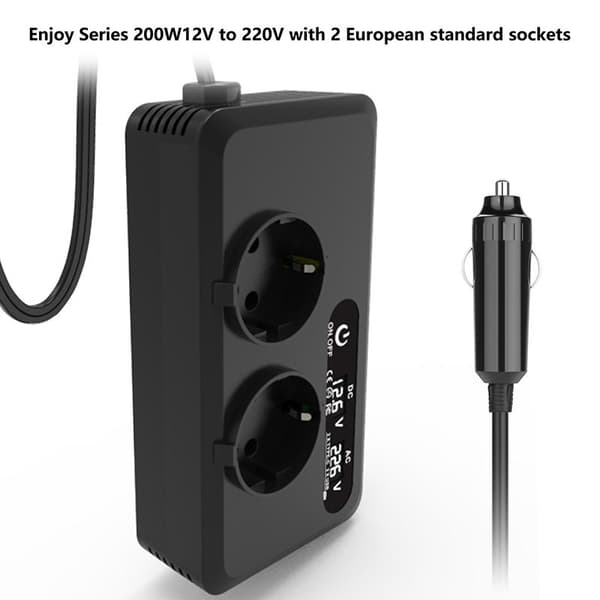 200W 12V til 220V for EU-kontakter Bilomformer Lighterplugg USB A3