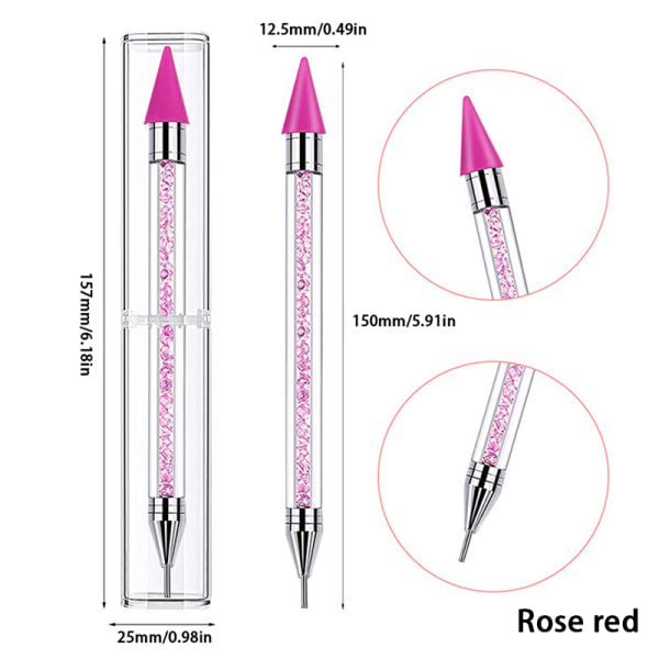 1 stk Dotting Pen med dobbel ende Rhinestone Picker Wax Pencil Nail Ar Pink