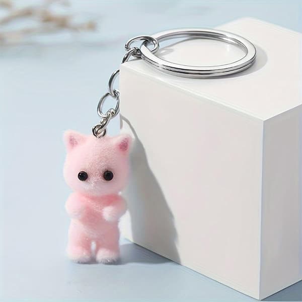 Flocking Kitten Bear Nøglering Resin Cat Phone Pendant Bear Keyr A3