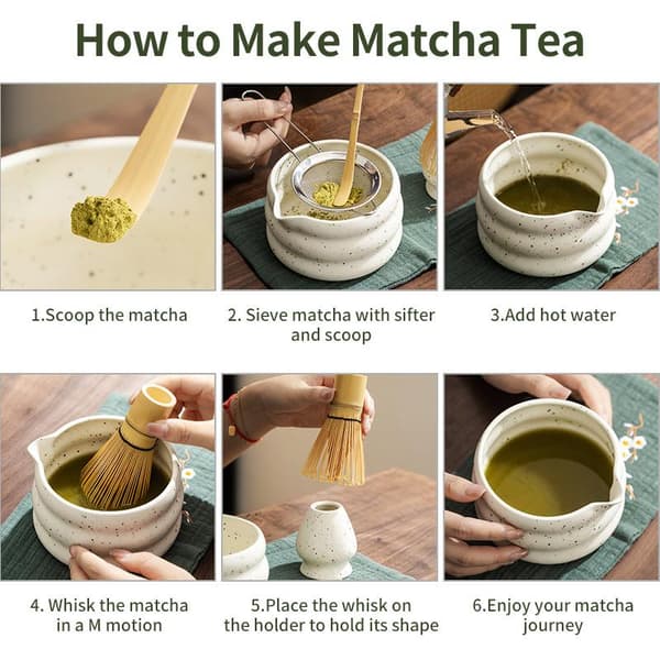 Bambu Matcha Vispiläsetti Matcha Vispilä Vispilänpidike Perinteinen T White 7Pcs