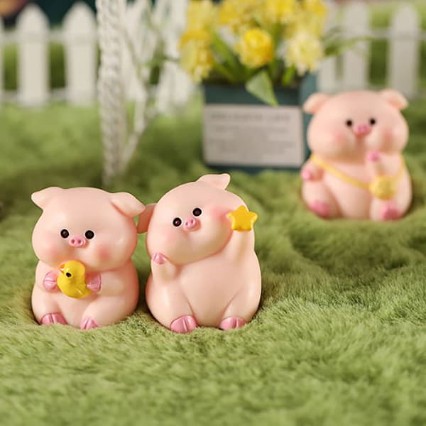 Mini e Pig Figurine Animal Model Moss Micro Landscape Home Deco A3