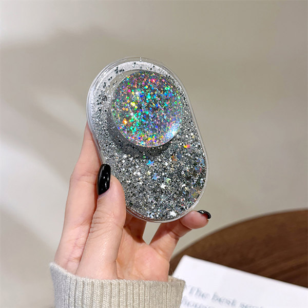 Lyxig Glitter Ball Flytande Quicksand Magnetic Phone Grip Hållare A3