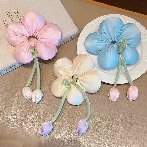 e Blomster Hårelastik Scrunchie Blødt Stof Elastisk Hestehaleholder Blue