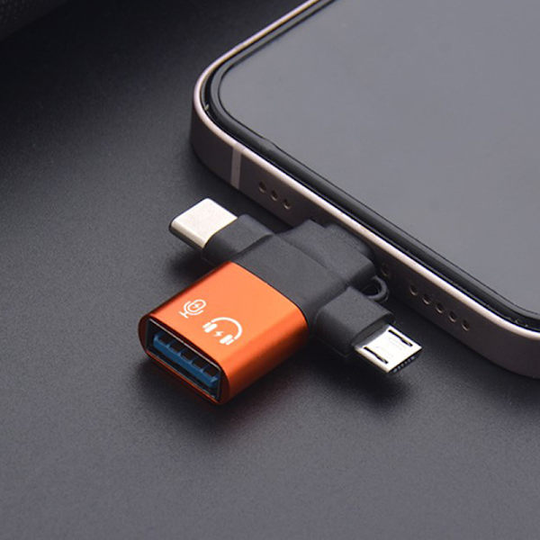 3-i-1 OTG Adapter USB3.0 Til IOS Converter Type-C Micro USB Fla Orange