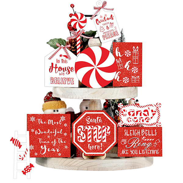 Christmas Candy Logo Tiered Tray Decoration 14PCS