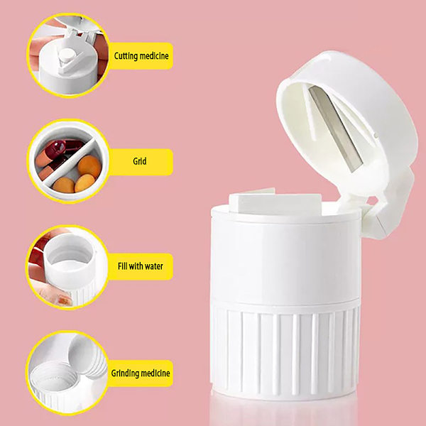 4 In 1 Pill ter Medicine Crusher Grinder Grinder Splitter Porta White