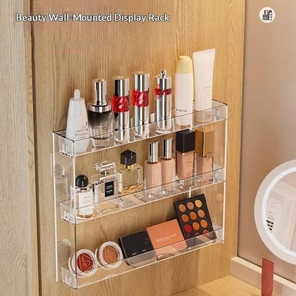 Klar Akryl Vægmonteret Makeup Organizer 3 Lag Stor Kapacitet Green