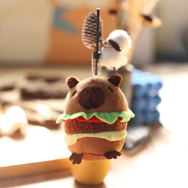 Kawaii Plushie e Capybara Hamburger Nøkkelring Plysj Simulering C