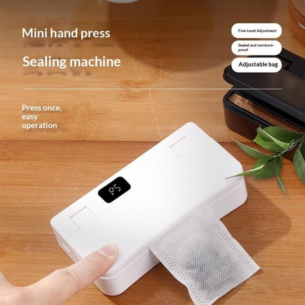 2-i-1 Mini Poseforsegler Genopladelig Poseforsegler Varmeforsegling med t White