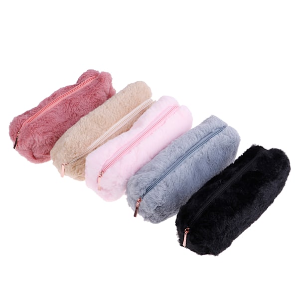 1X Jente e Plysj Fuzz Plysj Blyantveske Sminkepung Myntpung Pink