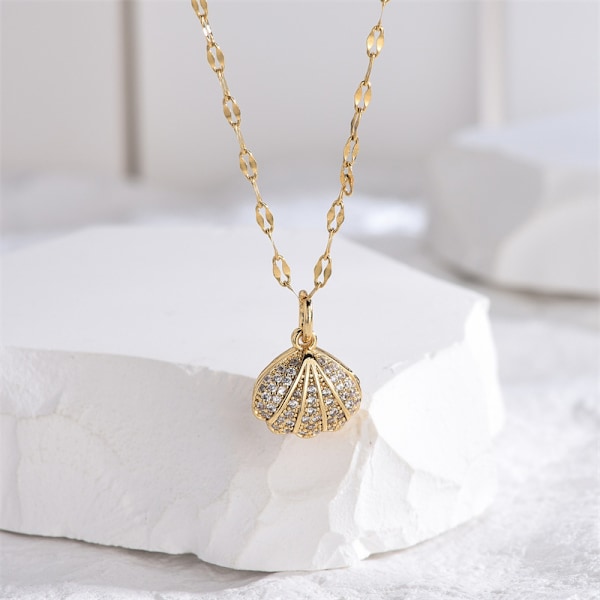 Perlekjede for kvinner Full av Rhinestones Shell Halskjede Met Rose Gold