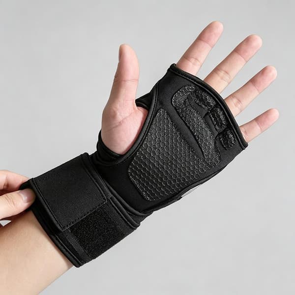 Vektløfterhanske i polyester, halvfinger treningshansker håndledd M