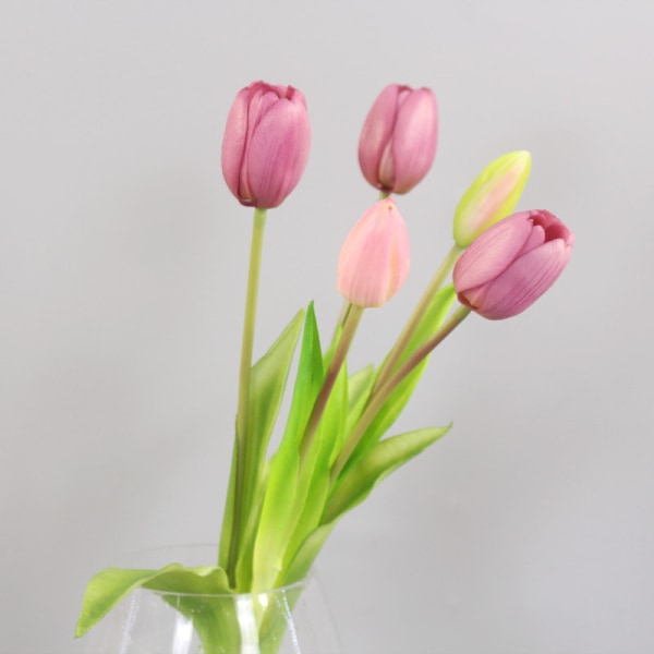 Luksus Silikone Ægte Touch Tulipaner Buket Dekorativ Dark pink