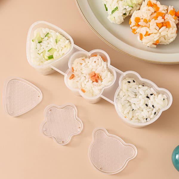e White 3 Grid Sushi Mold Bento Rice Ball Sushi Tool Set Seawee A