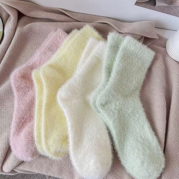 Super bløde sokker mink fleece til kvinder Ensfarvede vintervarm White