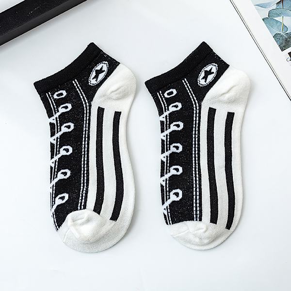 1Pari Muoti Hauska Harajuku Style Sukat Kawaii Shoe Print e Sh Black