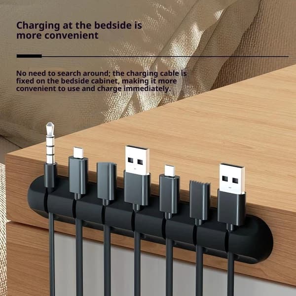 Kabelorganisatör i silikon, självhäftande USB-kabelupprullare A12