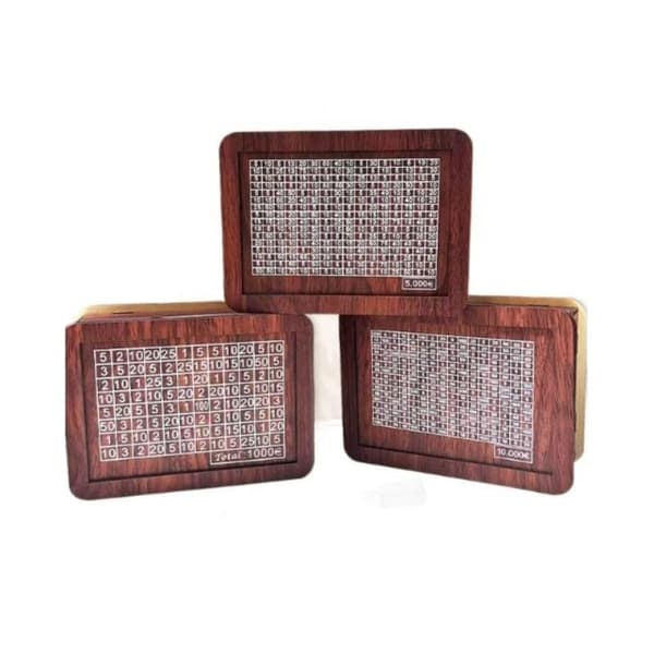 1 sett 1000/2000/3000/5000/10000 Euro pengebinge i tre A4