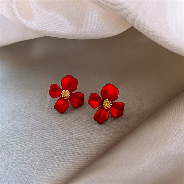 Röda kronblad Temperament e Small Flower Örhängen Dam Örhängen F Red
