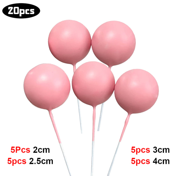 20 STK Fargerike Ball Kake Ornamenter 2-4cm Ulik størrelse Kristus Pink