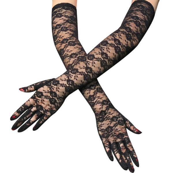 1pari Naisten pitkät pitsihansikkaat Lady Fishnet Mitten Sun Glove Dres Black