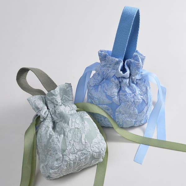 Blomstret lærredssnorpose lille smykkepung med perlekæde Blue
