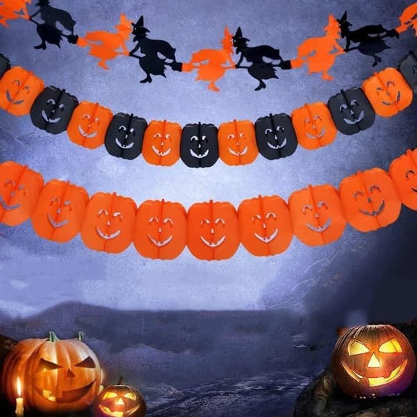 3 meter Halloween hengende girlander flaggermus gresskar spøkelser edderkopp papir pumpkin