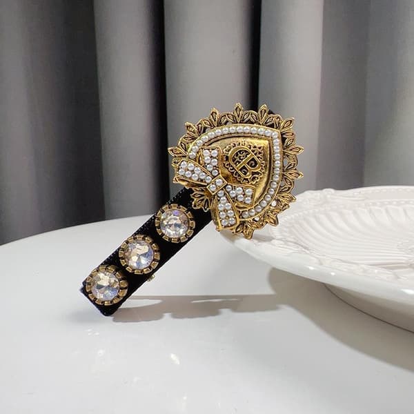 Retro hjerteperle-rhinestone hårspenne elegant hårnål Black