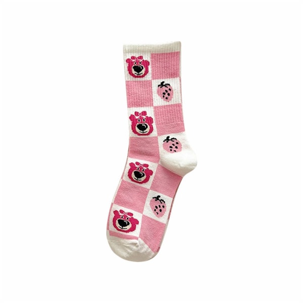 Tegneserie Pink Strawberry Bear Sokker Kvinder n Version Trendy Middl B