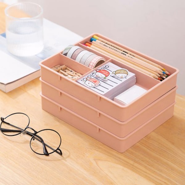 Skrivebordsskuffe Organizer Stabelbar Multi-cell Desktop Storage Divi Pink