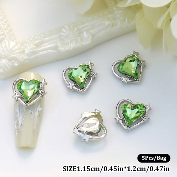 5 Stk Nail Diamond Nail Art Decor Heart Love Diamond Heart Nail Green