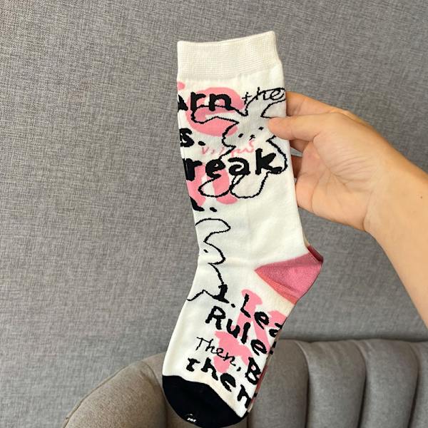 Damstrumpor Mid-tube Kvinna Graffiti Illustration Stripe e Cott A5