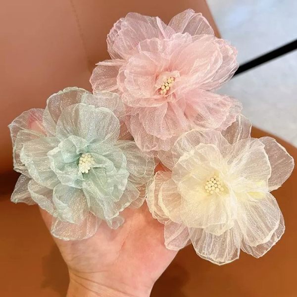Mesh Flower Barn Hårklämma Sweet And e Princess Style Sid Pink