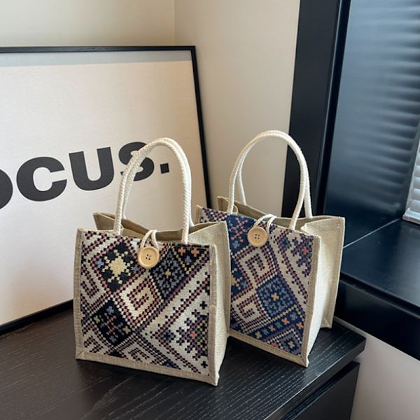 Canvasväskor för kvinnor Axelväska Retro Casual Tote Handväskor E A4