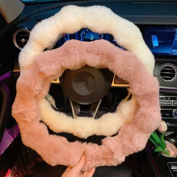 Mjuk fluffig bilrattöverdrag plysch vintervarm ratt Gray
