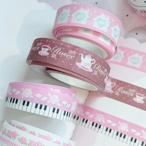 Glittrande Rosa Ros Piano Landskapsarkitektur Dekorativ Maskeringstejp J A2