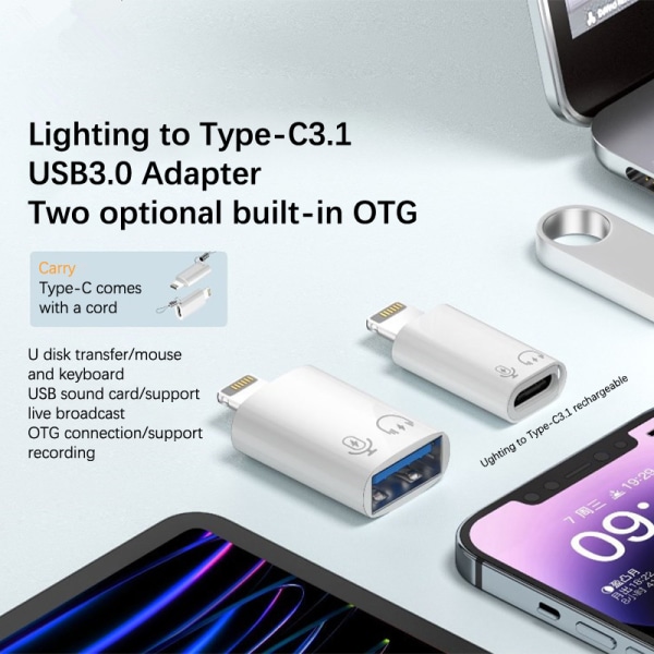 USB Typ C till IOS Adapter Laddare för telefon USB 3.0 Snabbladdning A